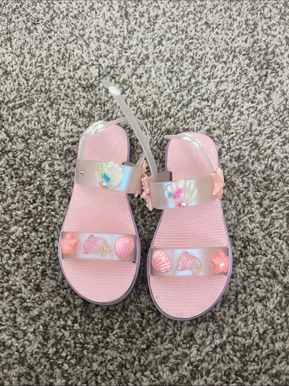 Girls' Pink Jelly Sandals with Seashell Accents